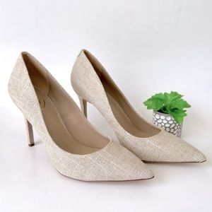 Sam Edelman Hazel Neutral Glitter Linen Pumps Stiletto Heels Size 10.5 New